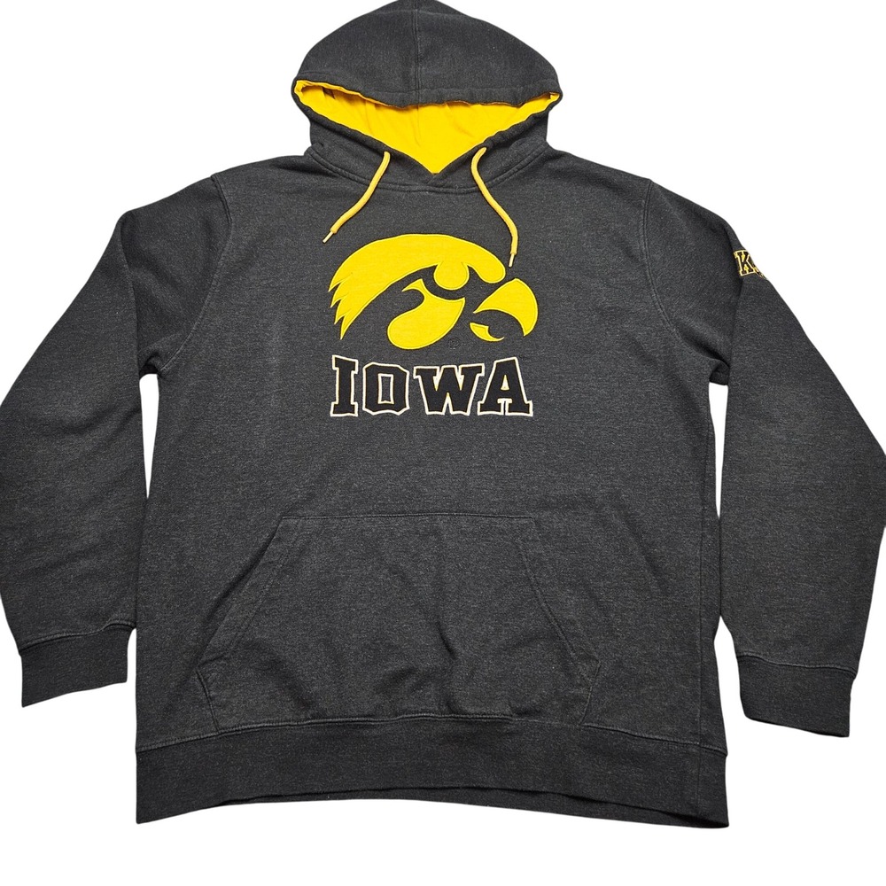 Iowa Hawkeyes Hoodie L Charcoal Black‎ Embroidered Logo Fleece Pullover College